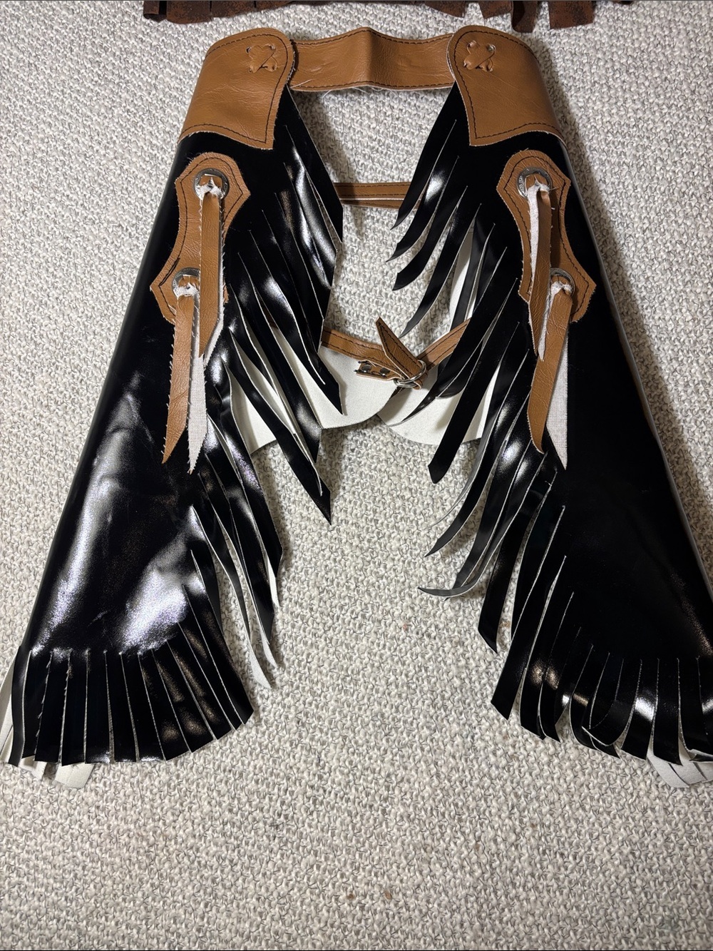 Kids Black & Tan Chaps and Brown Western Fringe Vest Costume Set - Picture 2 of 11